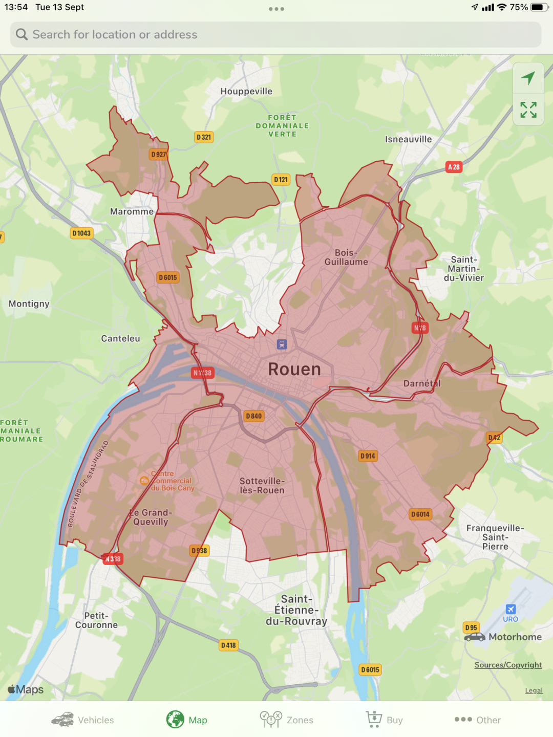 Rouen Crit'air Zone Route.png